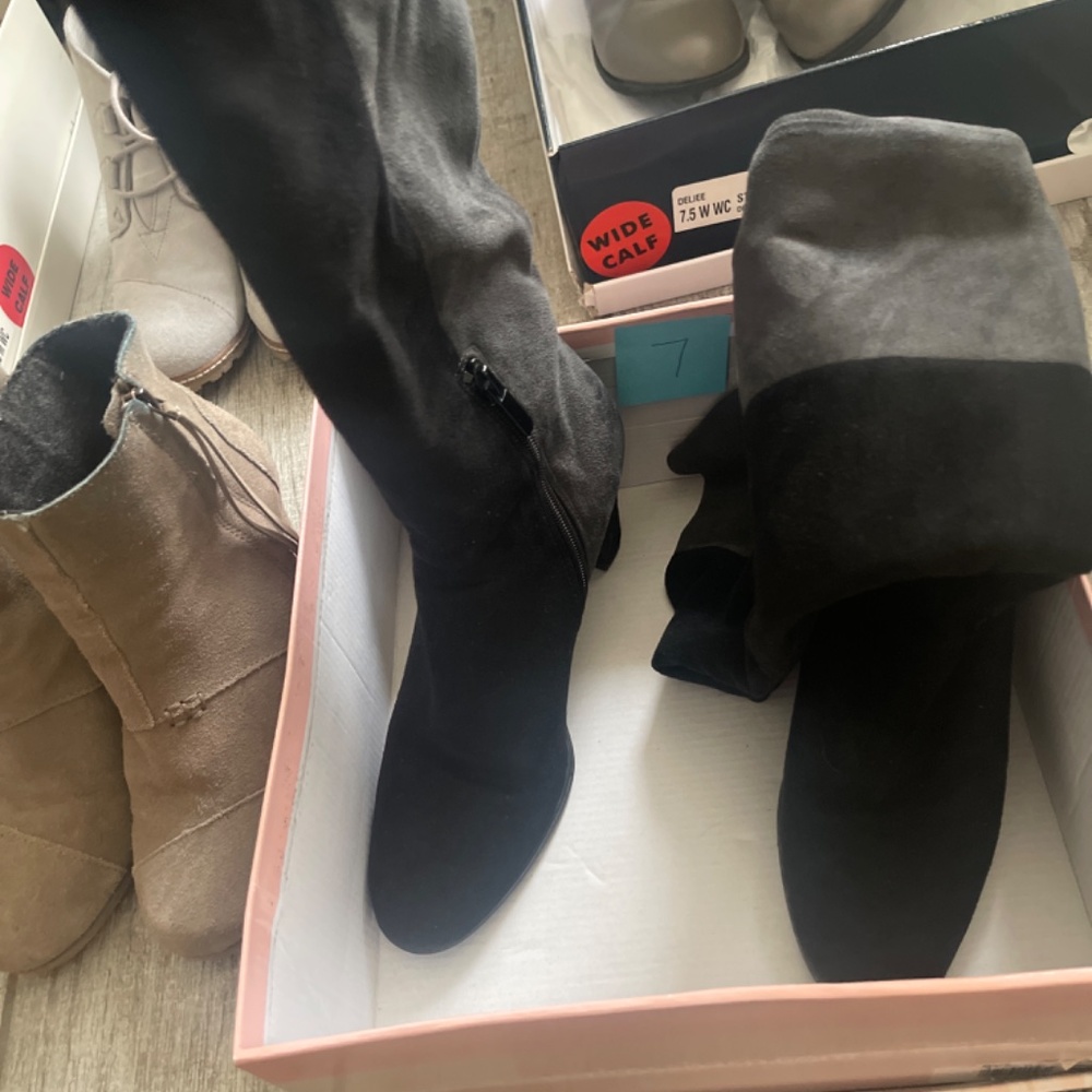 Black & Gray suede over the knee boots